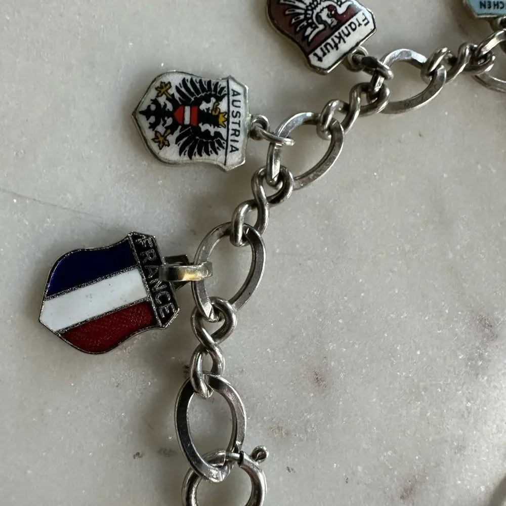Vintage Sterling Silver Travel Charm Bracelet European City & Country Ch…